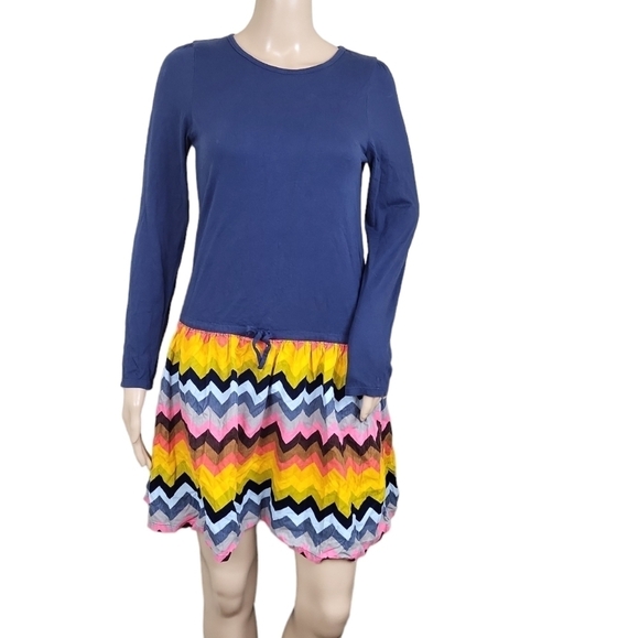 Lands End Girls Chevron Colorful Velour Dress - Picture 1 of 4